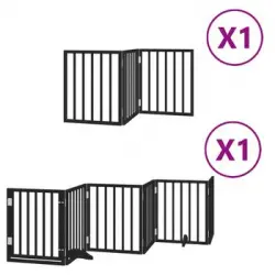 Puerta Para Perros Plegable 9 Paneles Madera Álamo Negra 450 Cm Vidaxl