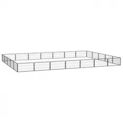 Jaula Perros 24 Paneles | Perrera Exterior Acero Recubierto Polvo Negro 100x50 Cm Cfw765825