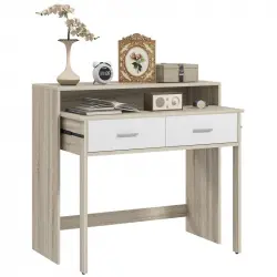 Homcom Mesa Consola Moderna De 2 Niveles Con Rieles Deslizantes 95x35x87cm Roble