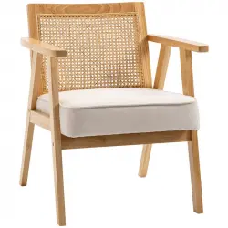 Homcom Butaca De Salón Con Reposabrazos Respaldo De Ratán Natural Y Beige