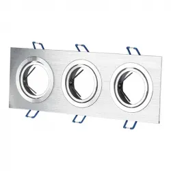 V-Tac Soporte Cuadrado Triple Empotrable para Bombillas GU10 255x91x25mm Plata