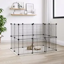 Jaula Para Mascotas De 20 Paneles Puerta Acero Negro 35x35 Cm