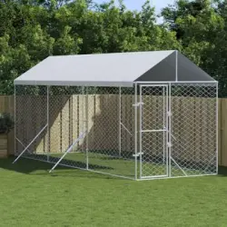 Perrera De Exterior | Jaula Para Perro | Parque Para Mascotas Con Toldo Acero Galvanizado Plata 2x6x2,5 M Cfw783770
