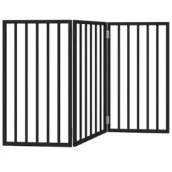 Puerta Para Perros Plegable 3 Paneles Madera Álamo Negra 150 Cm Vidaxl