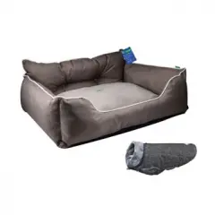 Cama Para Mascota 65x50x20cm Marrón + Abrigo Negro Para Mascotas 30cm