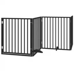 Puerta Para Perros Plegable 4 Paneles Madera Álamo Negra 320 Cm Vidaxl