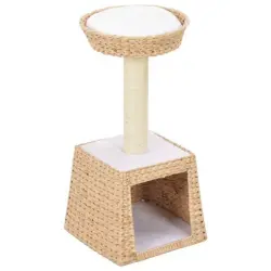 Rascador con poste y casa para gatos color Marrón