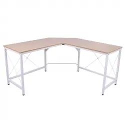HomCom Escritorio en Forma de L con Marco de Acero 150x150x76 cm Roble