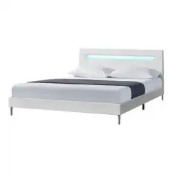 Cama Led Cama Doble Tapizada En Polipiel O Tela Taastrup 209 X 146 X 80 Cm Blanco [en.casa]
