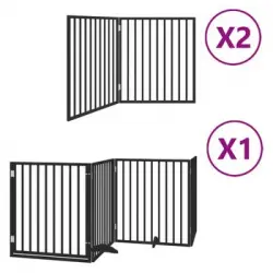 Puerta De Perros Plegable 8 Paneles Madera Álamo Negra 640 Cm Vidaxl