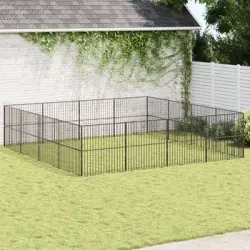 Corralito Para Perros Con 16 Paneles Acero Galvanizado Negro