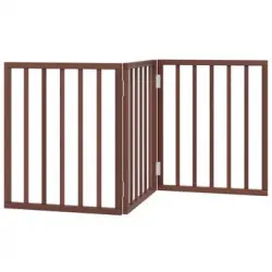 Puerta Para Perros Plegable 3 Paneles Madera Álamo Marrón 150cm Vidaxl