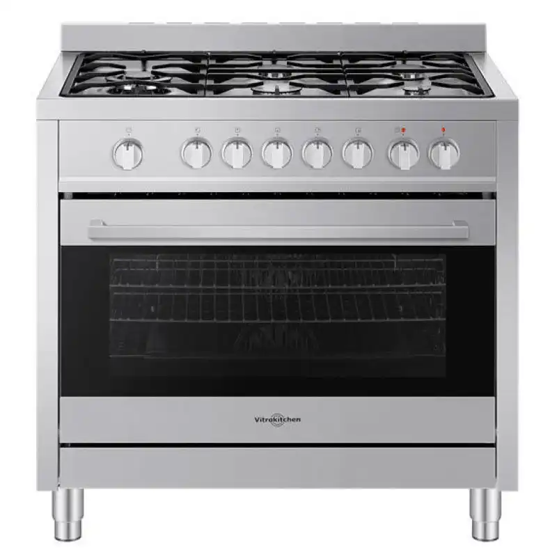 Vitrokitchen ST9060IB Cocina a Gas Butano 5 Fuegos con Horno Eléctrico 90cm
