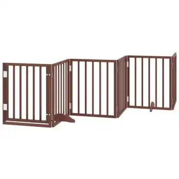 Puerta Para Perros Plegable 6 Paneles Madera Álamo Marrón 300cm Vidaxl