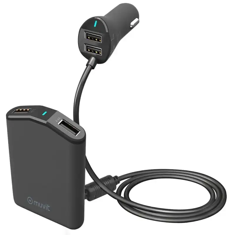 Muvit Cargador de Coche 2 USB 2.4A x 2 con Extensión 2 USB 2.4A
