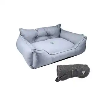 Cama Para Mascota 50x40x18cm Gris + Abrigo Negro Para Mascotas 25cm
