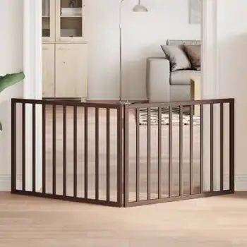 Puerta Para Perros Plegable 2 Paneles Madera Álamo Marrón 160cm