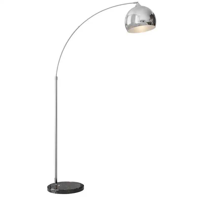 Homcom Lámpara De Pie Arco Altura Ajustable 110-115x30x170-180 Cm Plata Y Negro