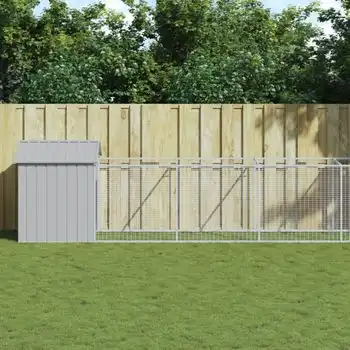 Caseta Perros | Perrera Exterior Tejado Acero Galvanizado Gris Claro 117x609x123cm Cfw750407