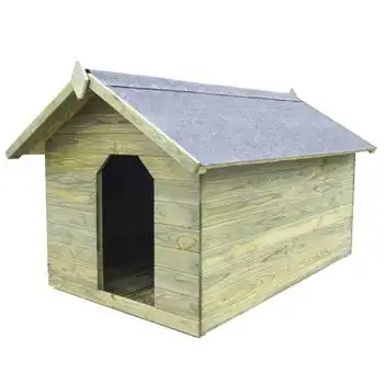 Casa De Perros De Jardín Tejado Abierto Madera Pino Impregnada