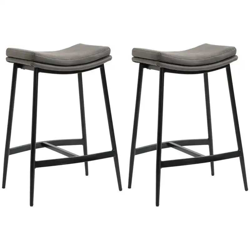 Homcom Conjunto De 2 Taburetes Altos De Cocina Con Estructura De Acero Gris