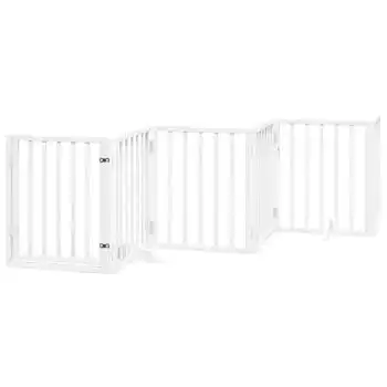 Puerta Para Perros Plegable 3 Paneles Madera Álamo Blanca 300cm Vidaxl