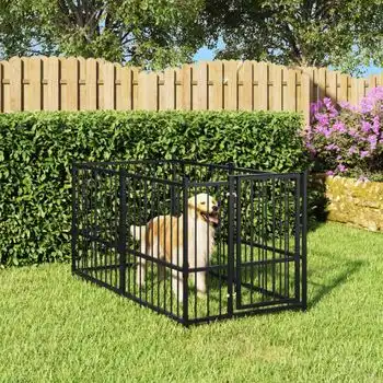 Perrera Exterior | Jaula Para Perro | Parque Para Mascotas De Acero Negro 193,5x97x100 Cm Cfw783693
