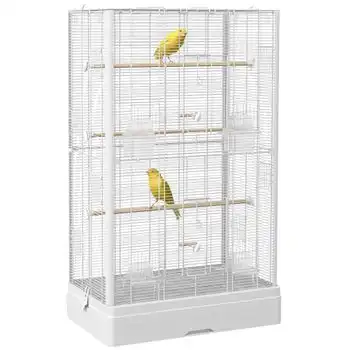 Jaula Para Pájaros De Acero Abeto 61x36,5x98 Cm-pawhut. Blanco