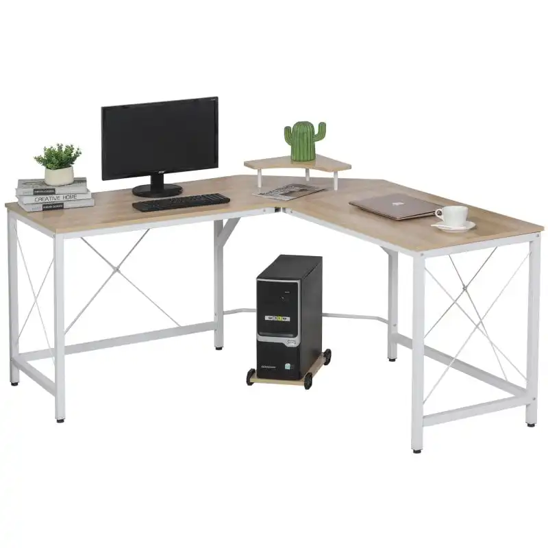 HomCom Mesa Esquinera de Oficina 150x150x76cm Madera/Blanca
