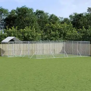 Perrera De Exterior | Jaula Para Perro | Parque Para Mascotas Con Toldo Acero Galvanizado Plata 10x6x2,5m Cfw783760