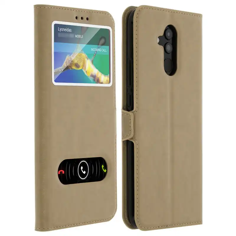 Avizar Funda Doble Ventana Dorada para Huawei Mate 20 Lite