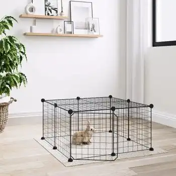 Jaula Para Mascotas De 12 Paneles Puerta Acero Negro 35x35cm
