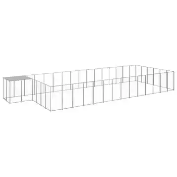 Perrera Exterior | Jaula Para Perro | Parque Para Mascotas Plateada 26,62 M² Acero Cfw784034