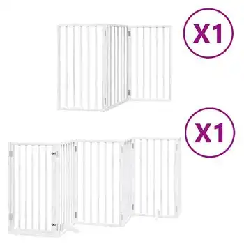 Puerta Para Perros Plegable 9 Paneles Madera Álamo Blanca 450cm Vidaxl