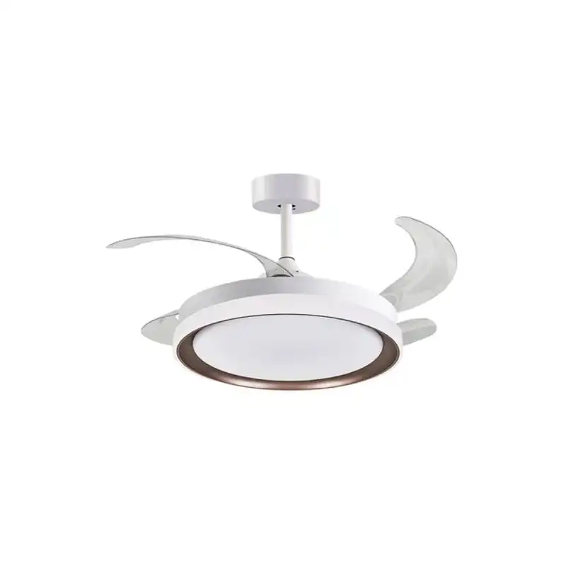 Bel Air Kigali Mini Ventilador de Techo con Luz y Mando a Distancia 48W 91cm 4 Aspas Retráctiles Blanco/Marrón