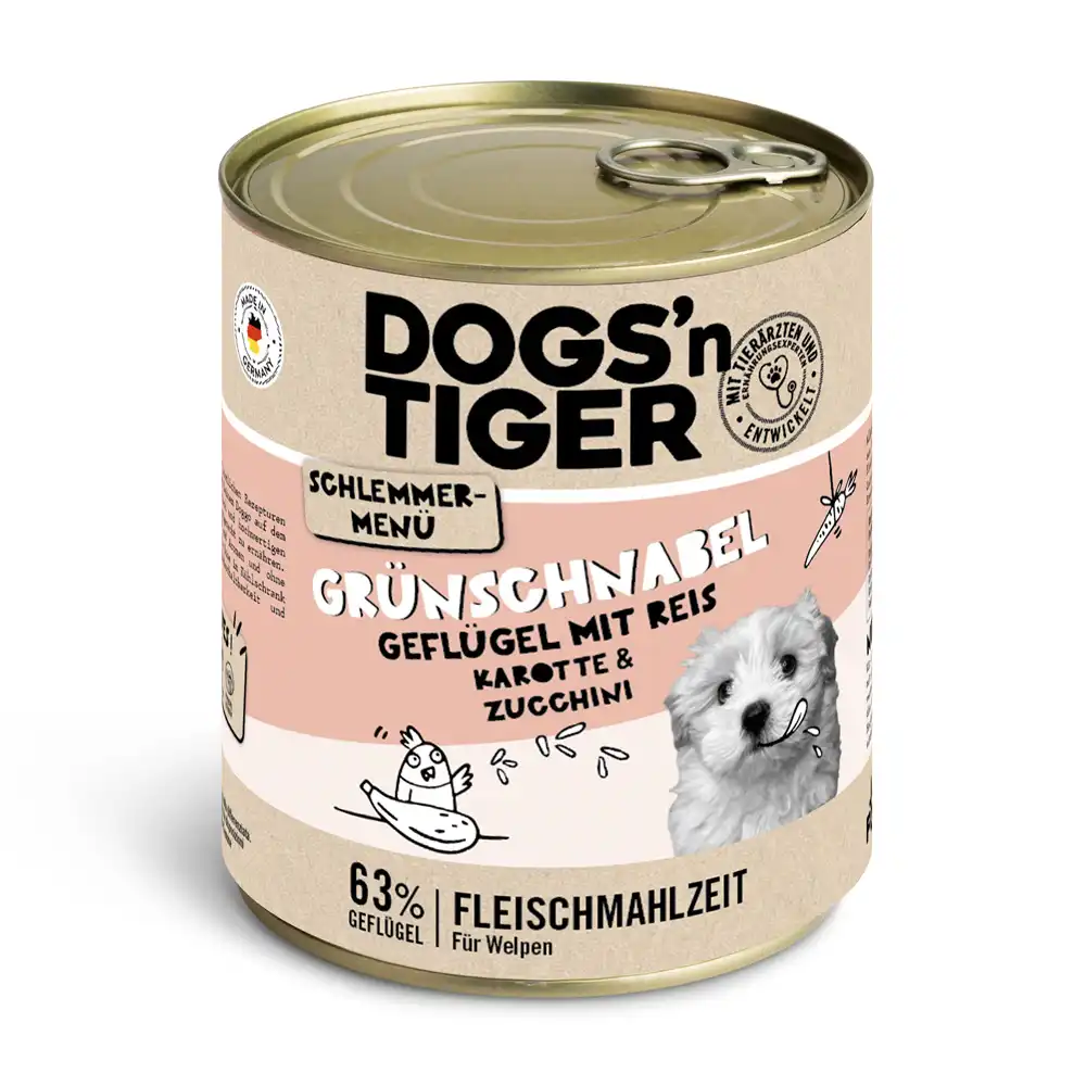 Dogs'n Tiger menú gourmet para perros 6 x 800 g - Aves con arroz integral, zanahorias y calabacines (Junior)