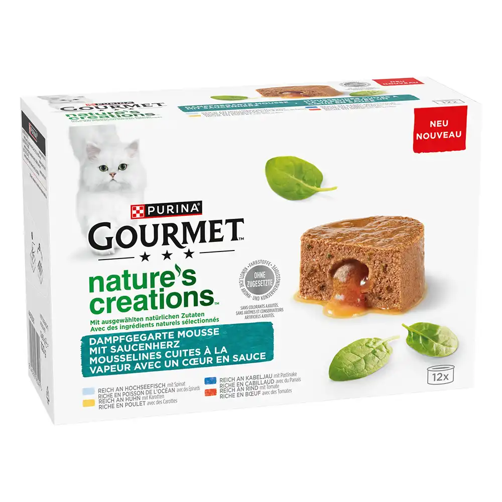 Gourmet Nature's Creations Gravy Heart 12 x 85 g - Pescado de mar, pollo, bacalao y vacuno