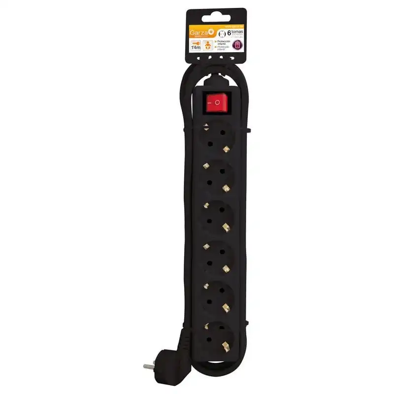 Garza Basic Power Regleta 6 Tomas con Interruptor y Cable 1.4m Negro