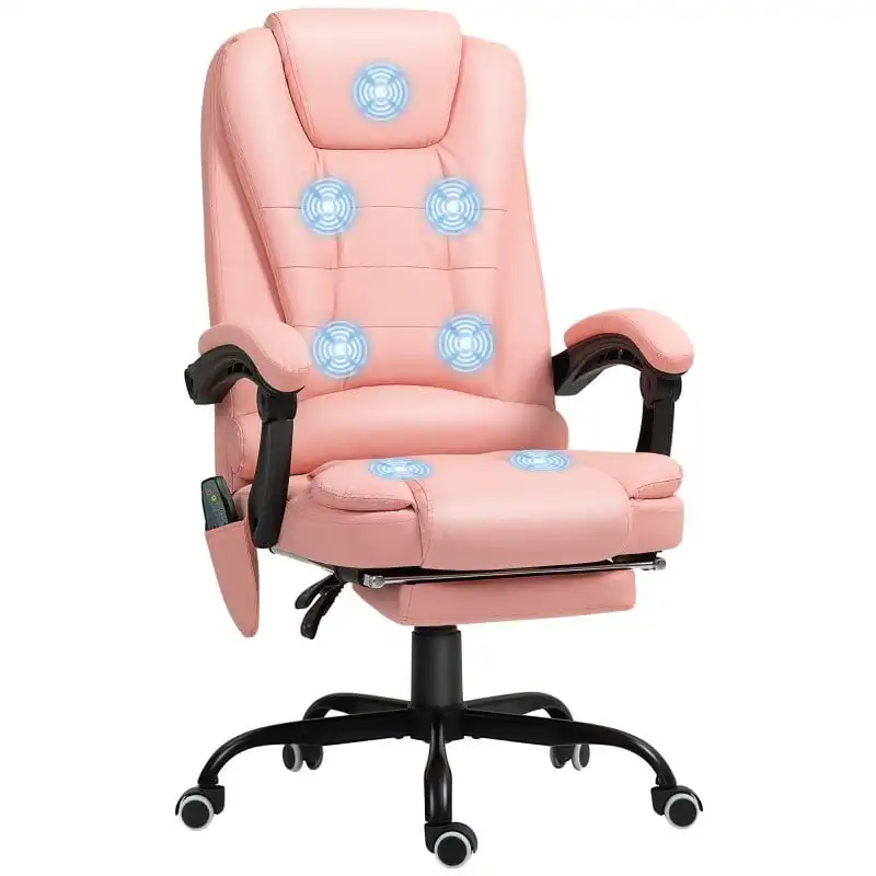 Vinsetto Silla De Oficina Con 7 Puntos De Masaje Con Reposapiés Retráctil Rosa