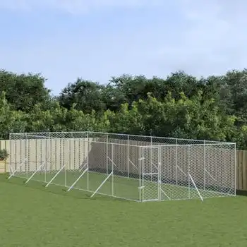 Perrera De Exterior | Jaula Para Perro | Parque Para Mascotas Acero Galvanizado Plateado 4x12x2 M Cfw783716