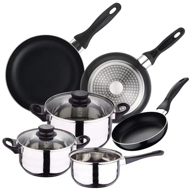 Well Home Batería de Cocina 5 Piezas + Set 3 Sartenes de Aluminio Prensado 16/20/24cm