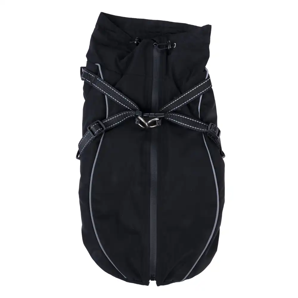 Abrigo con arnés TIAKI Arkon, negro para perros - aprox. 30 cm de largo de espalda