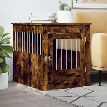 Jaula Para Perros Madera Ingeniería Roble Ahumado 64,5x80x71 Cm