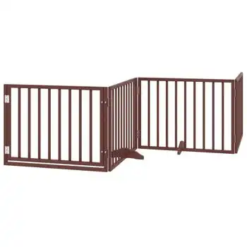 Puerta Para Perros Plegable 4 Paneles Madera Álamo Marrón 320cm Vidaxl