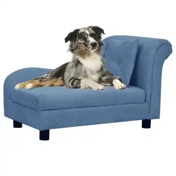 Sofá Para Perros Con Almohada Azul Felpa 83x44x44 Cm