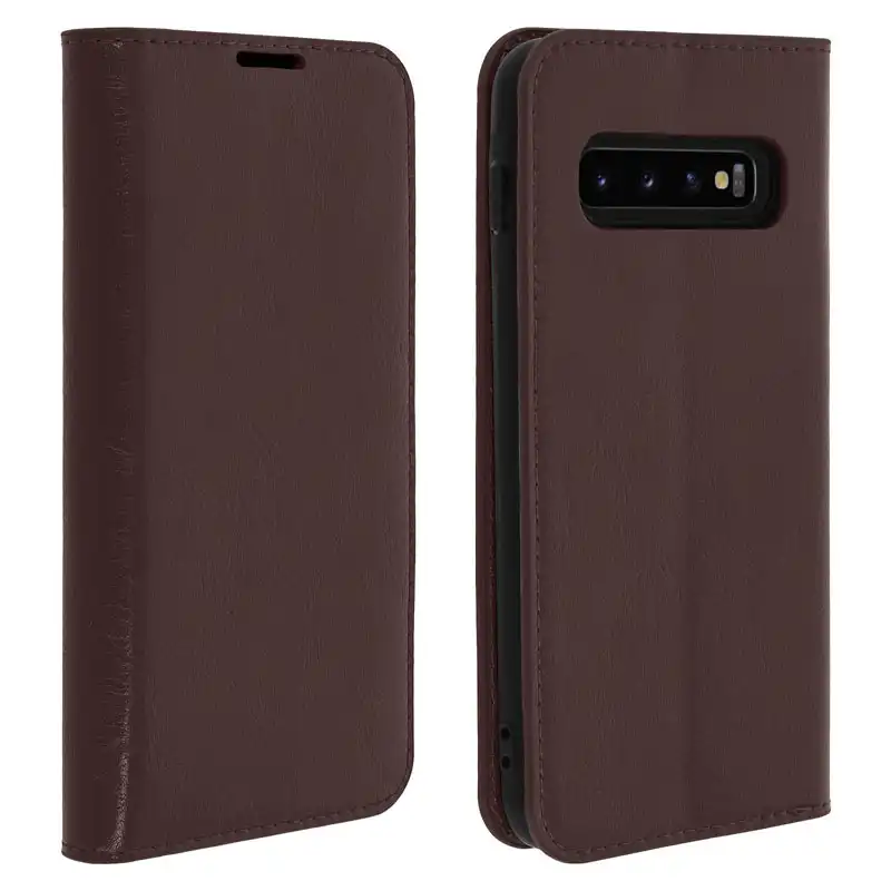 Avizar Funda Libro Cartera de Cuero Marrón Oscuro para Samsung Galaxy S10 Plus