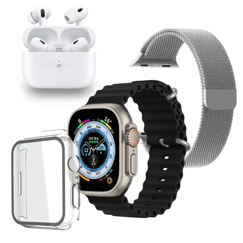 Klack Ultra 9.0 Pro Reloj Smartwatch Negro + Correa Metálica + Carcasa Protectora + Auriculares
