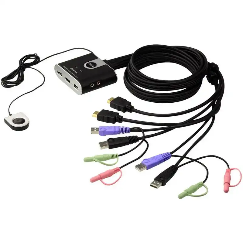 Aten Conmutador KVM HDMI USB de 2 Puertos con Selector de Puerto Remoto