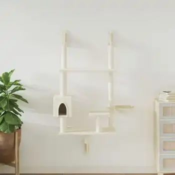 Árbol Rascador Para Gatos De Pared Crema 153 Cm
