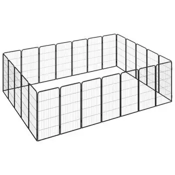 Jaula Perros 24 Paneles | Perrera Exterior Acero Recubierto Polvo Negro 50x100 Cm Cfw765826